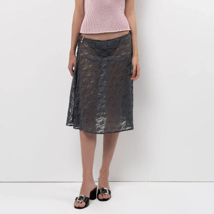 Boho Floral Sheer Mesh Midi Skirt