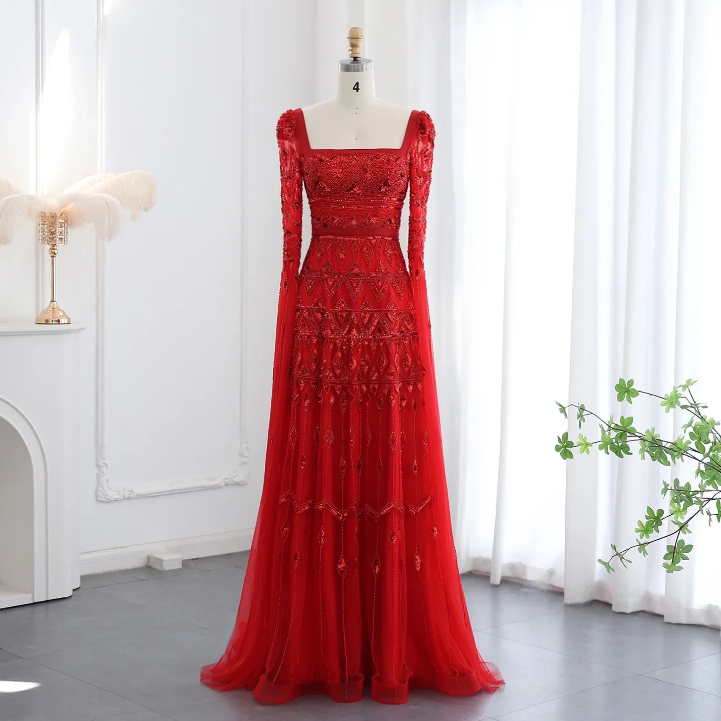 Crystal Beading Evening Dress with Cape Sleeve Customized
