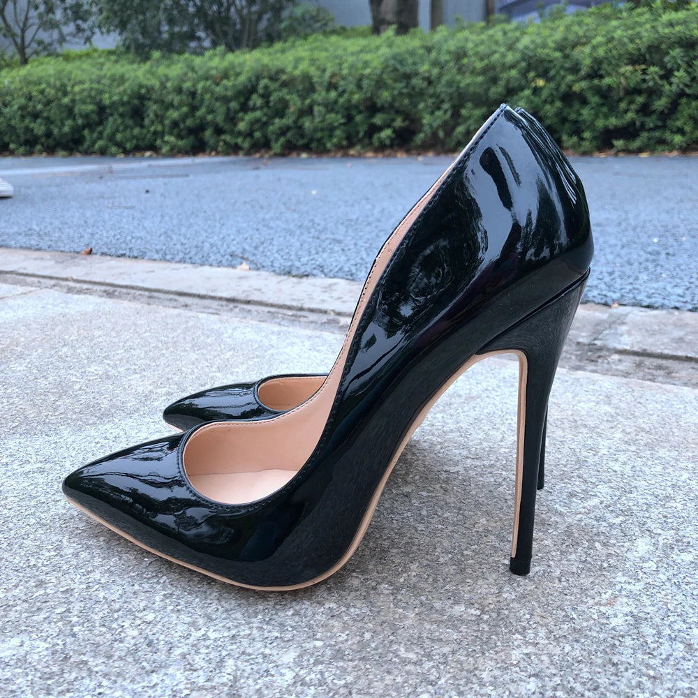 Black Patent Pointed Toe Stilettos for Women