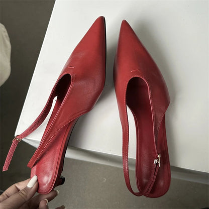Pointed Toe Buckle Strap Pumps with Thin Low Heels for Women