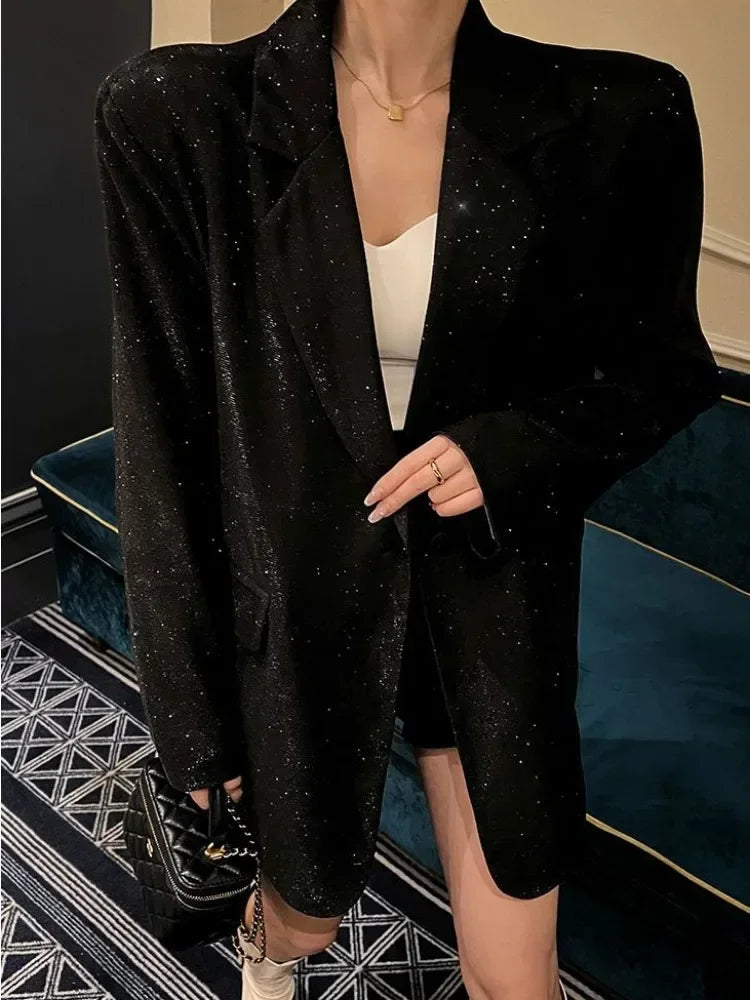 Sequin Glitter Pocket Lapel Coat