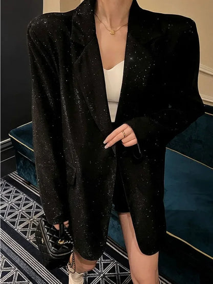 Sequin Glitter Pocket Lapel Coat