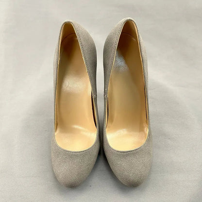 Grey Faux Suede Round Toe High Heel Shoes for Women