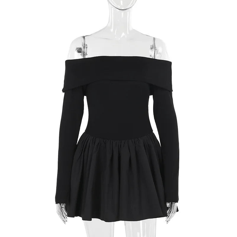 Off Shoulder Backless Slash Neck Mini Dress