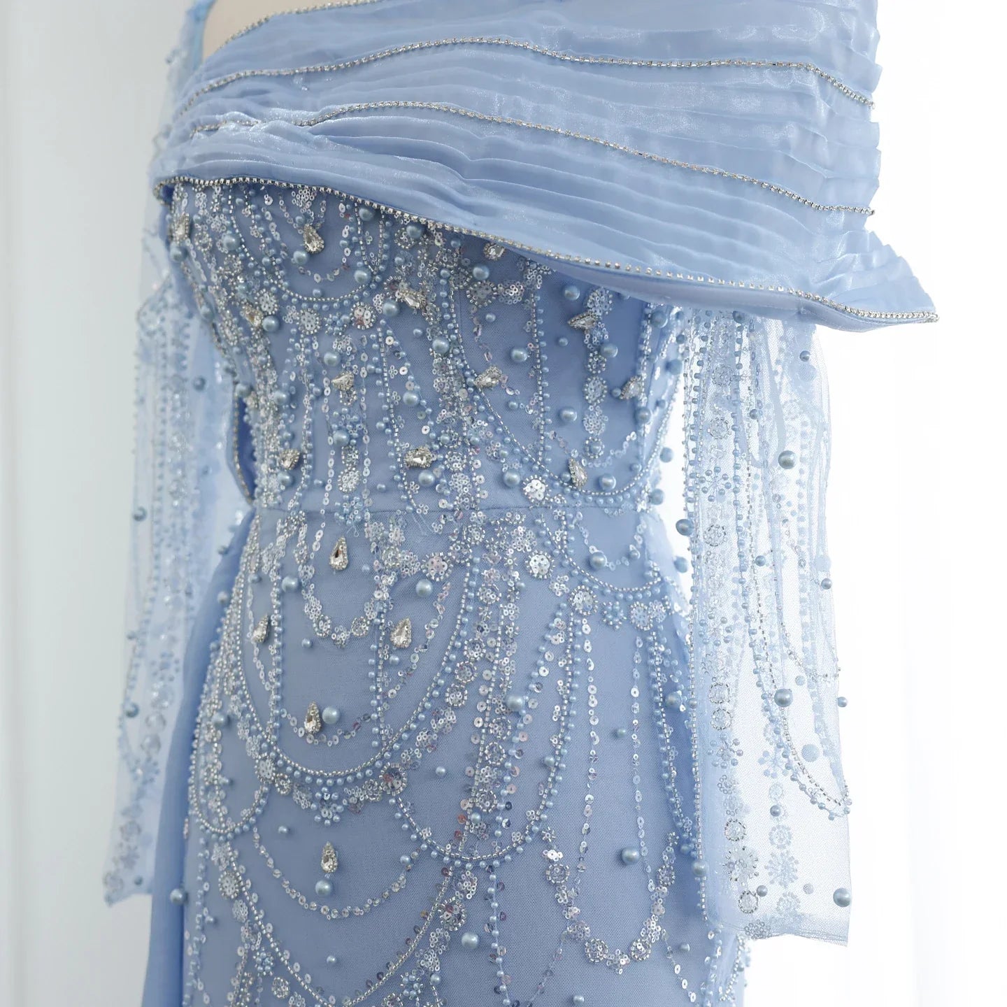 Crystal Mermaid Evening Gown with Overskirt