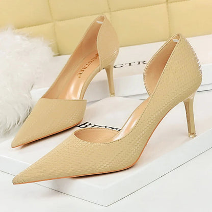 Weave Design Kitten Heels Women Shoes Pointed Stiletto Pumps