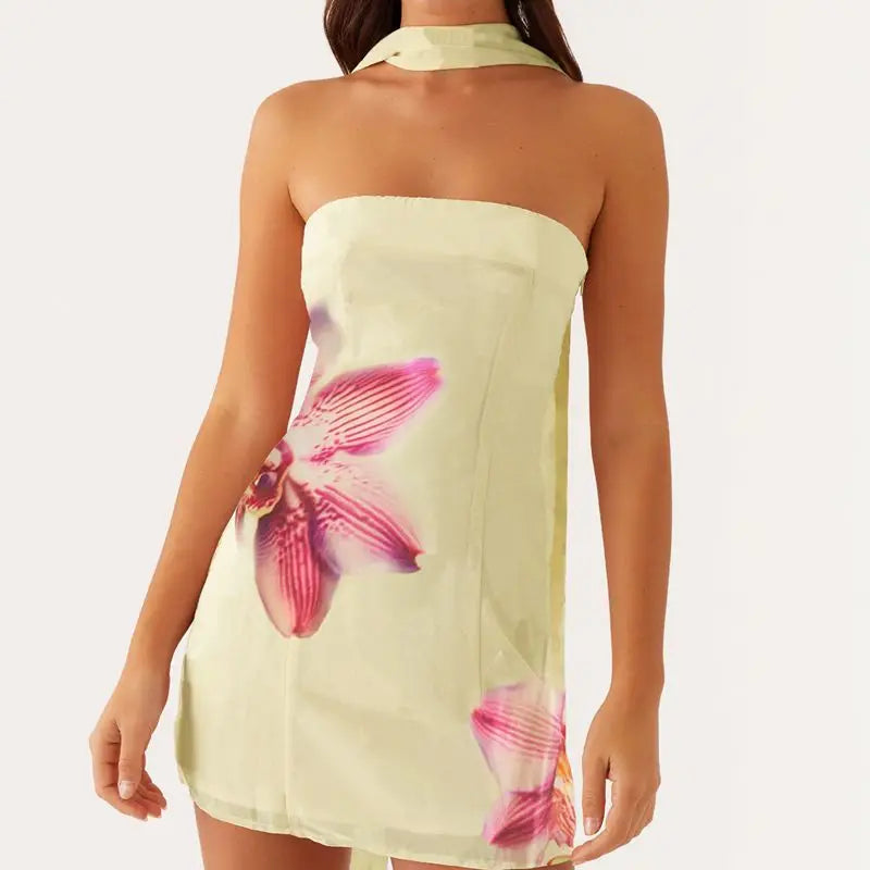 Floral Strapless Bodycon Vacation Dress