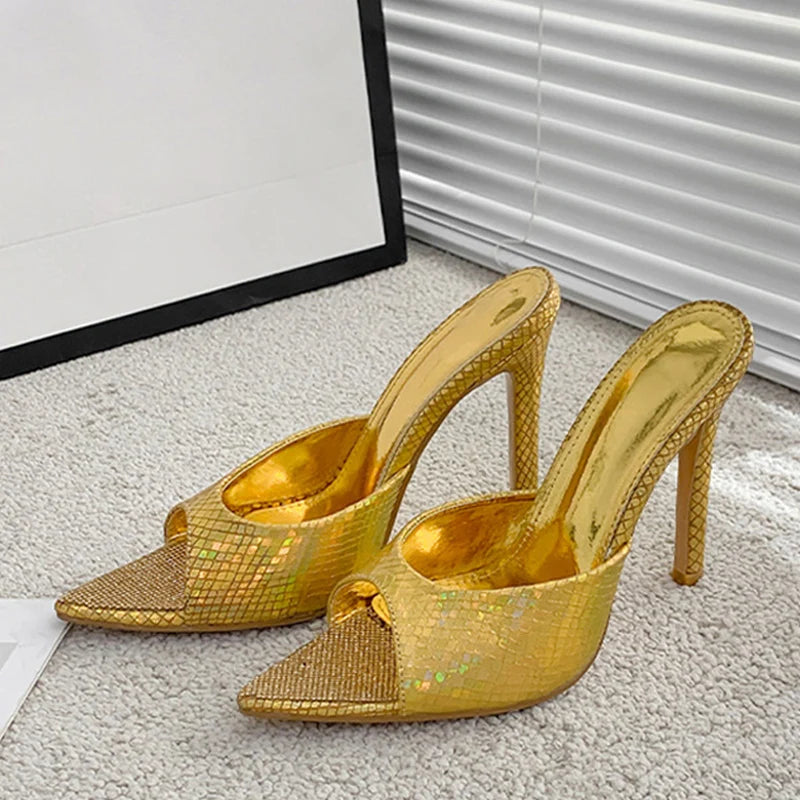 Summer Thin High Heels Rhinestone Slippers for Sexy Party Strippers