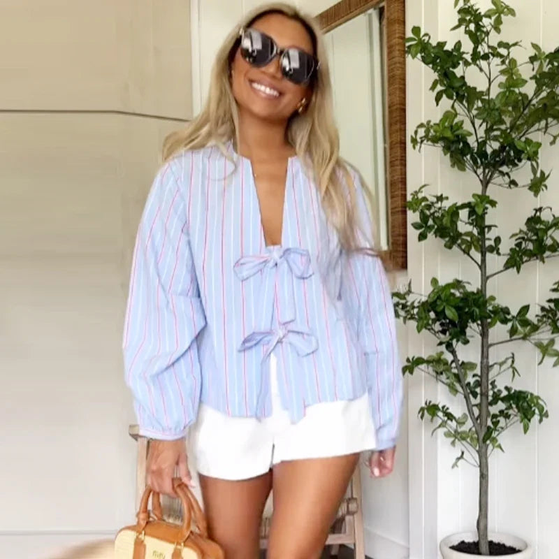 Striped Cropped Oversized Blouse