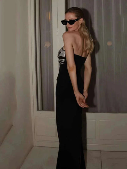 Strapless Diamond Bandage Maxi Dress