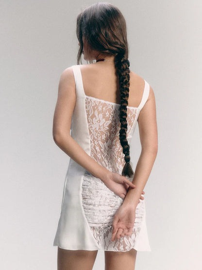 Sheer Lace Backless Ruched Mini Dress