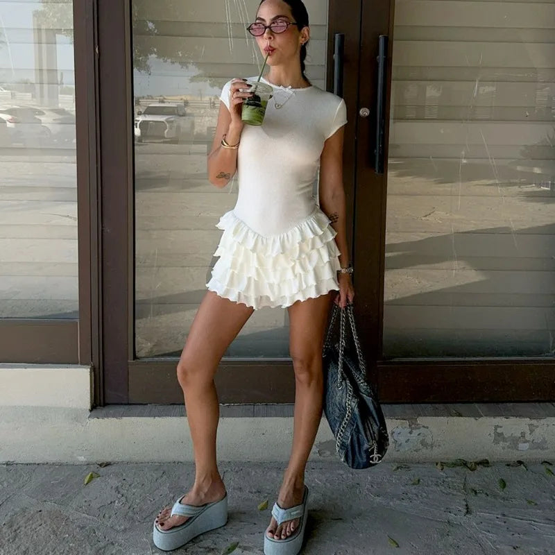 White Pleated Sleeveless Mini Dress