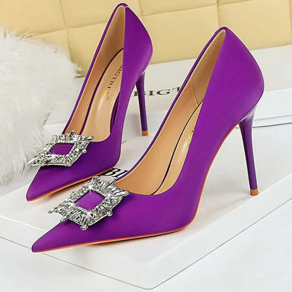 Luxury Banquet Shoes with Metal Rhinestone Detail and 10 cm Heels for Women