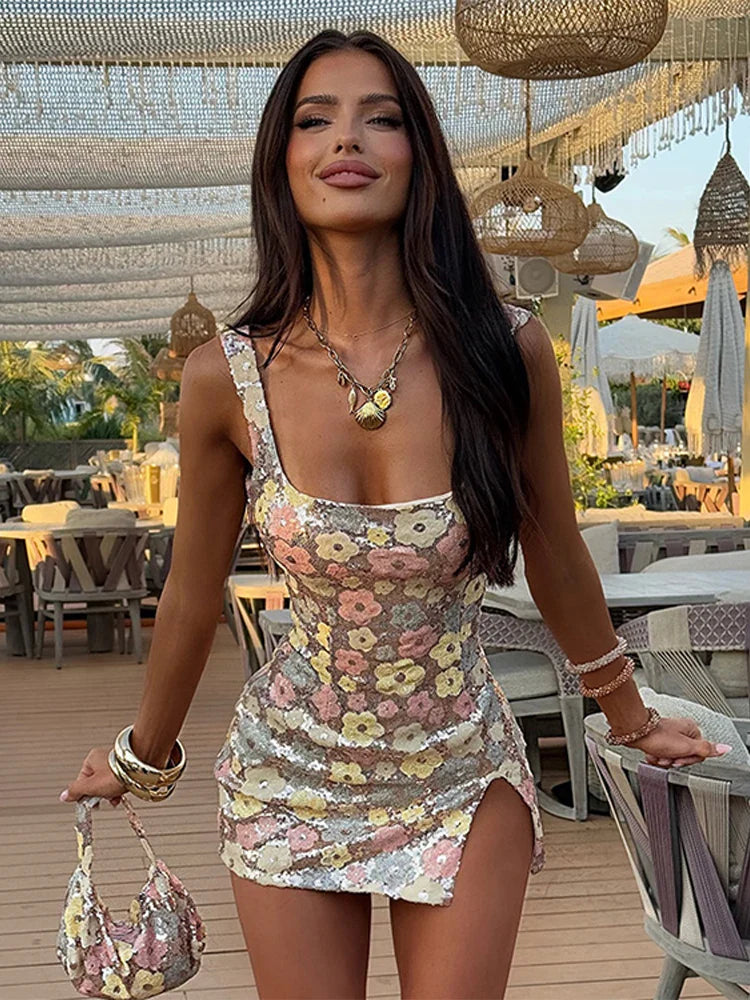 Sequin Side Split Slip Mini Dress
