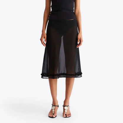 Elegant Dot Pattern Sheer Mesh Skirt