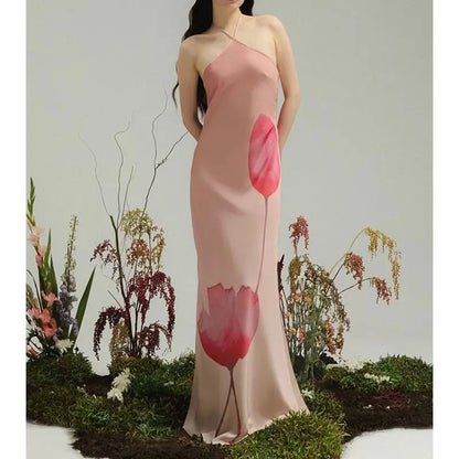Floral Halter Slip Backless Vacation Dress