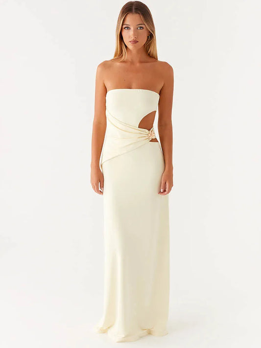 Hollow Metal Strapless Maxi Dress