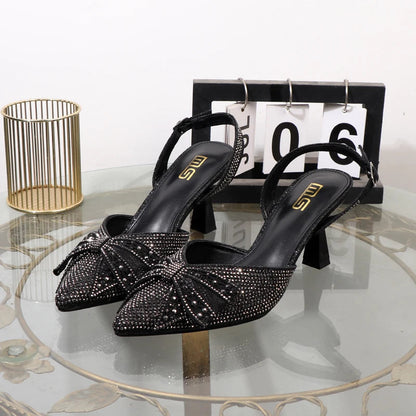 Summer rhinestone stiletto heels with pointed sandals
