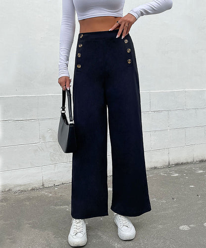 DressBetty - Black Double Button Wide Leg Pants