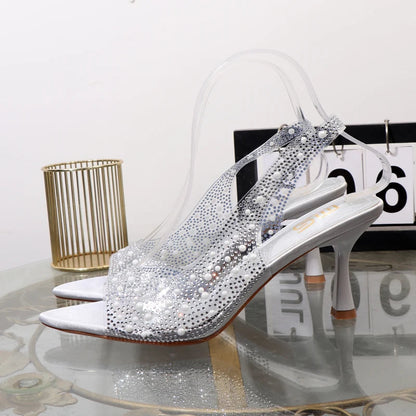 Transparent rhinestone open toe summer sandals for women