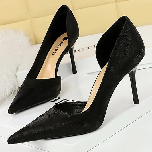 Retro High Heels Pointed Hollowed Out Single Shoes for Women