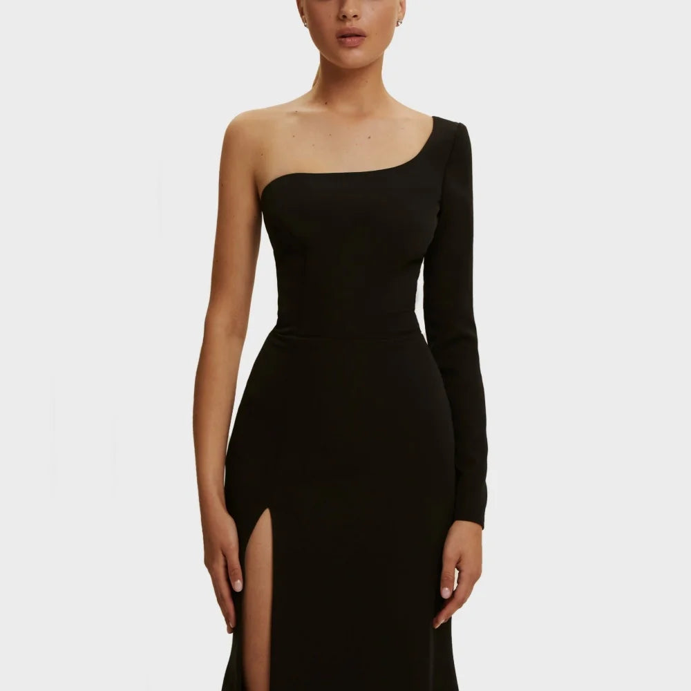 One Shoulder Applique Mermaid Simple Prom Dress