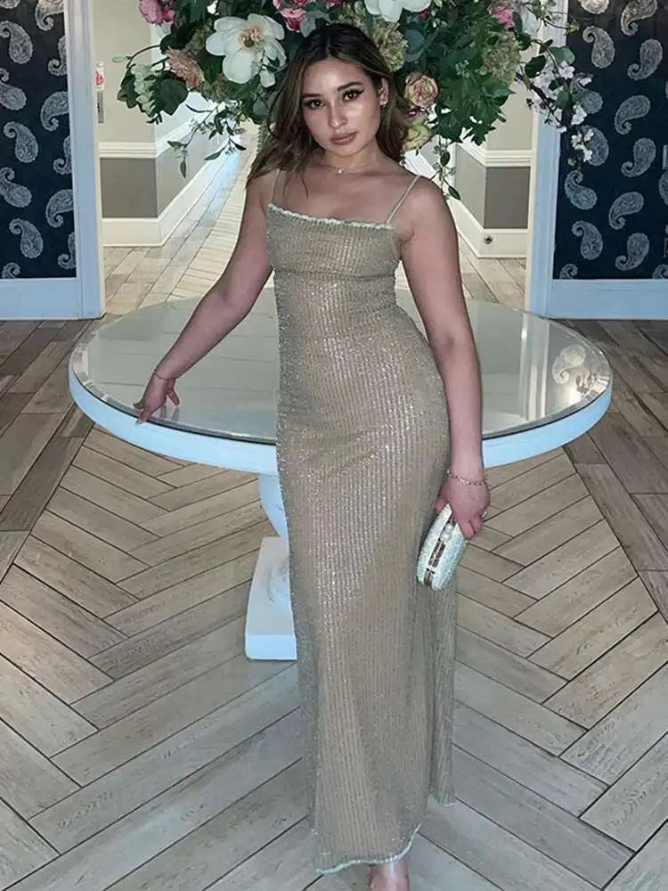Sequin Strap Bodycon Midi Dress