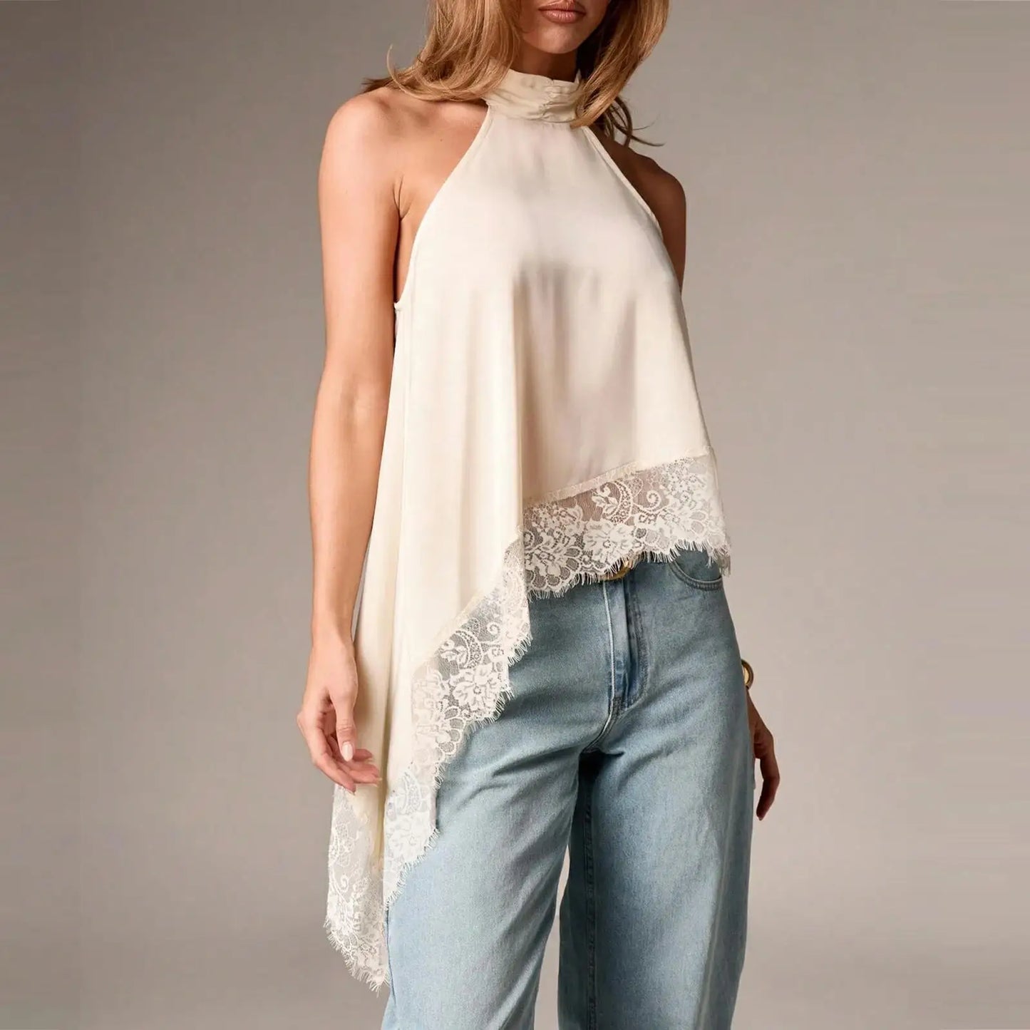 Gracie Lace Trim Halter Top