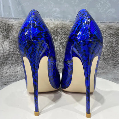 Royal Blue Snakeskin Pointy Toe High Heels for Women - Sexy Party Shoes