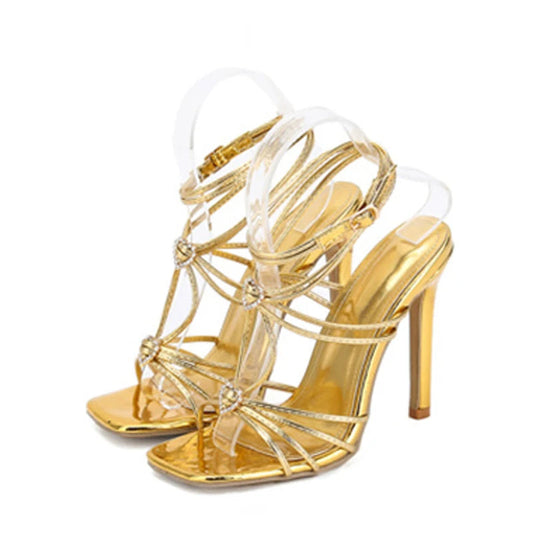 Rhinestone Buckle Narrow Band Sandals for Women