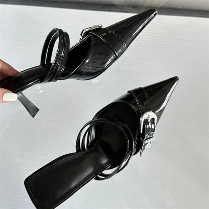 Buckle Strap Thin Heel Pointed Toe Spring Slippers for Women