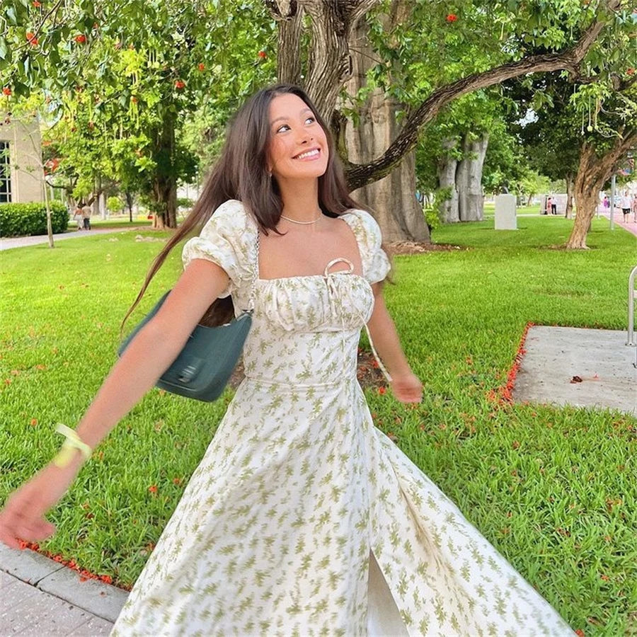 Puff Sleeve A-Line Floral Dress