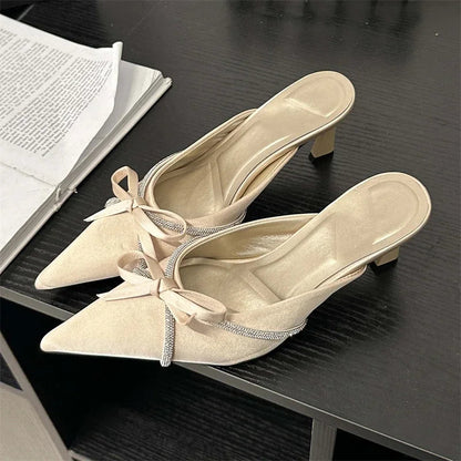 Butterfly-knot Woman Slippers Pumps Low Heels Pointed Toe Shoes