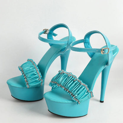 Crystal Pleated Designer Sandals for Elegant Women Party Wedding Fashion