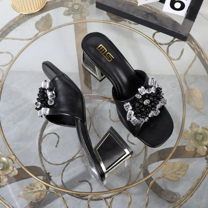 Summer rhinestone beads high heel sandals for women