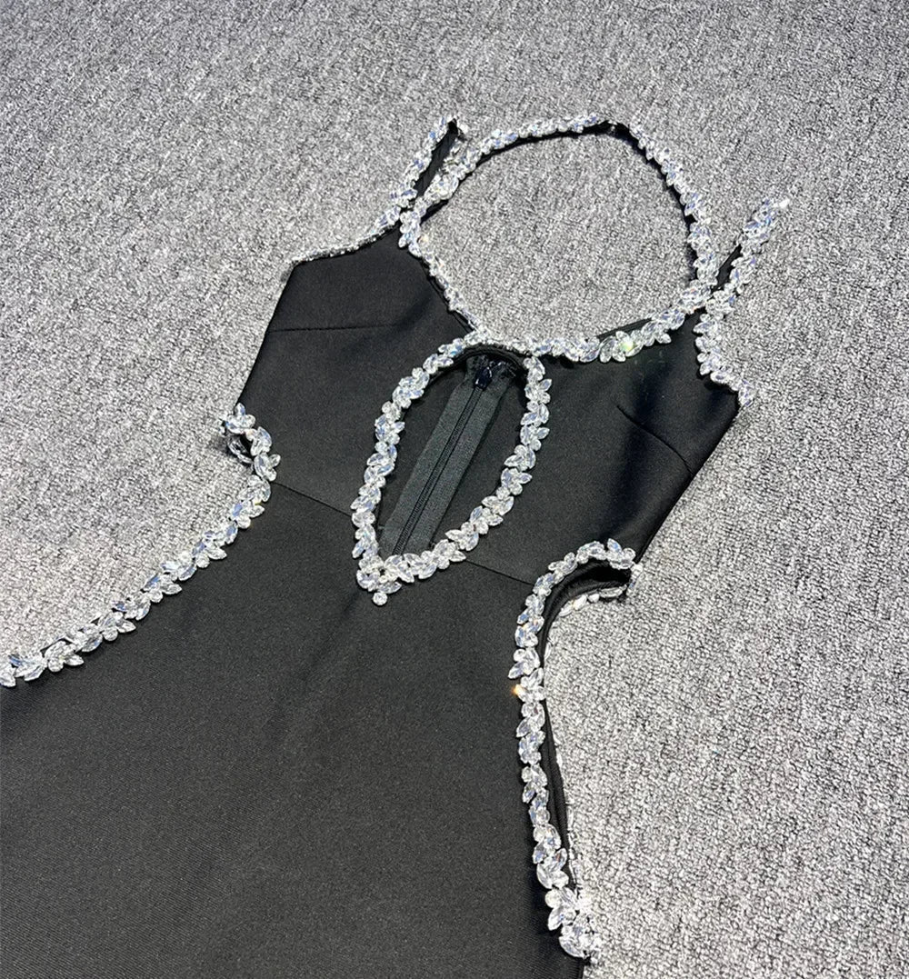Black Diamond Bandage Sleeveless V-Neck Maxi Dress