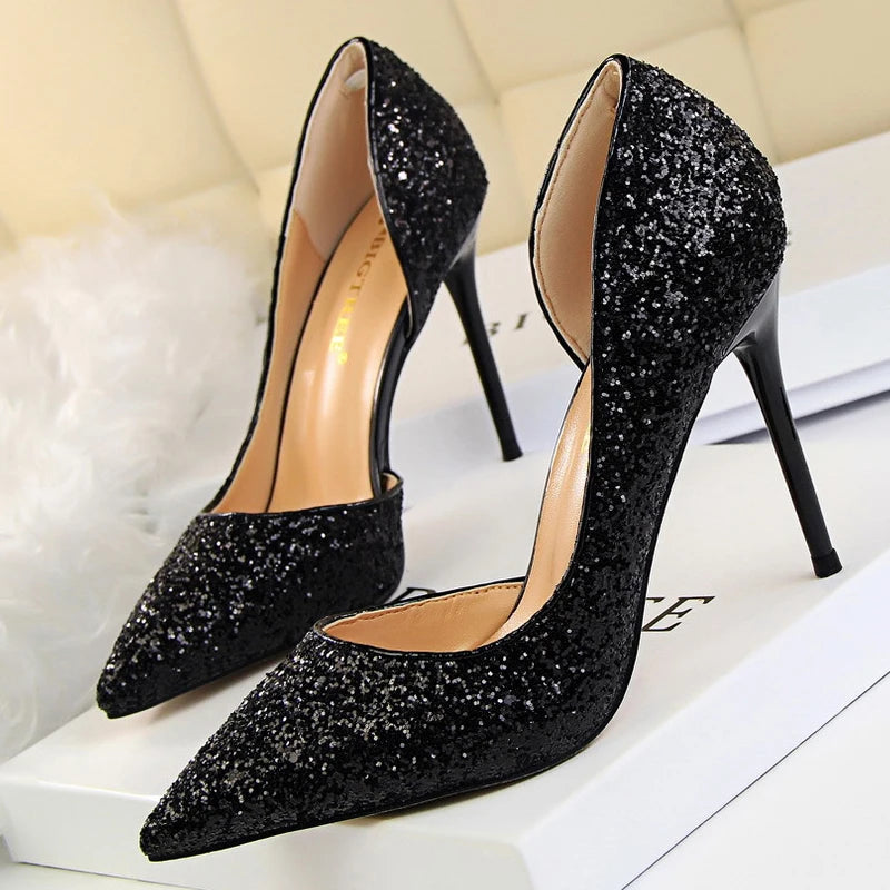 Sequin Champagne Stiletto High Heels Wedding Pumps for Women
