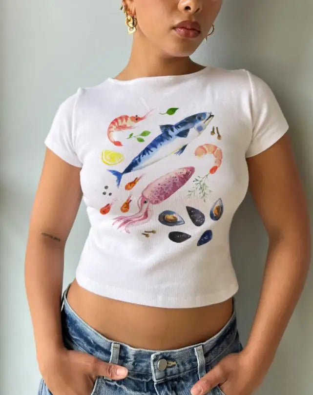 Fruit Print Slim Fit Crew T-shirt