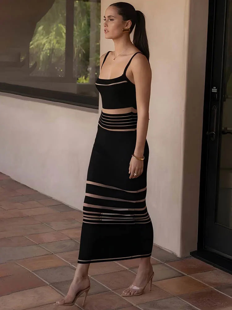 Striped Rib Patchwork Club Bodycon Dress