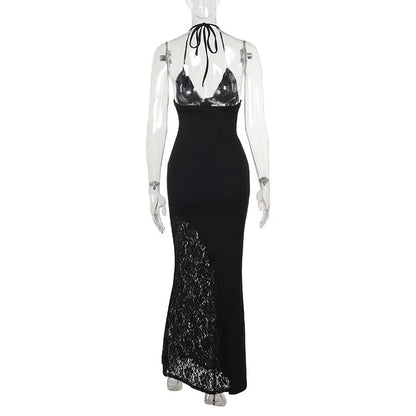 Deep V Halter Backless Maxi Party Dress Women