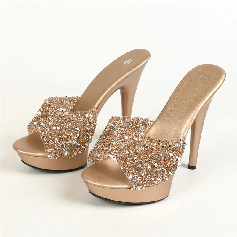 Glitter Sequined PVC Transparent Platform Slippers for Women