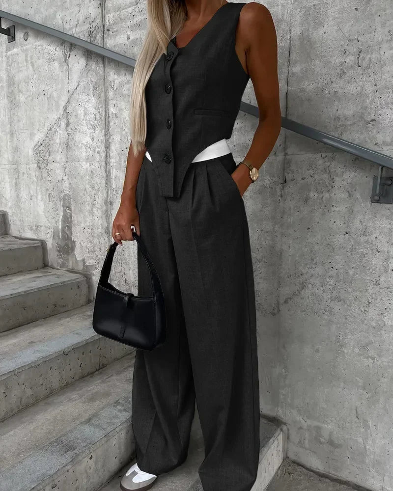 Striped Vest Ruched Pant Suit