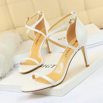 Open Toe High Heels Patent Leather Women Stiletto 11cm 7.5cm