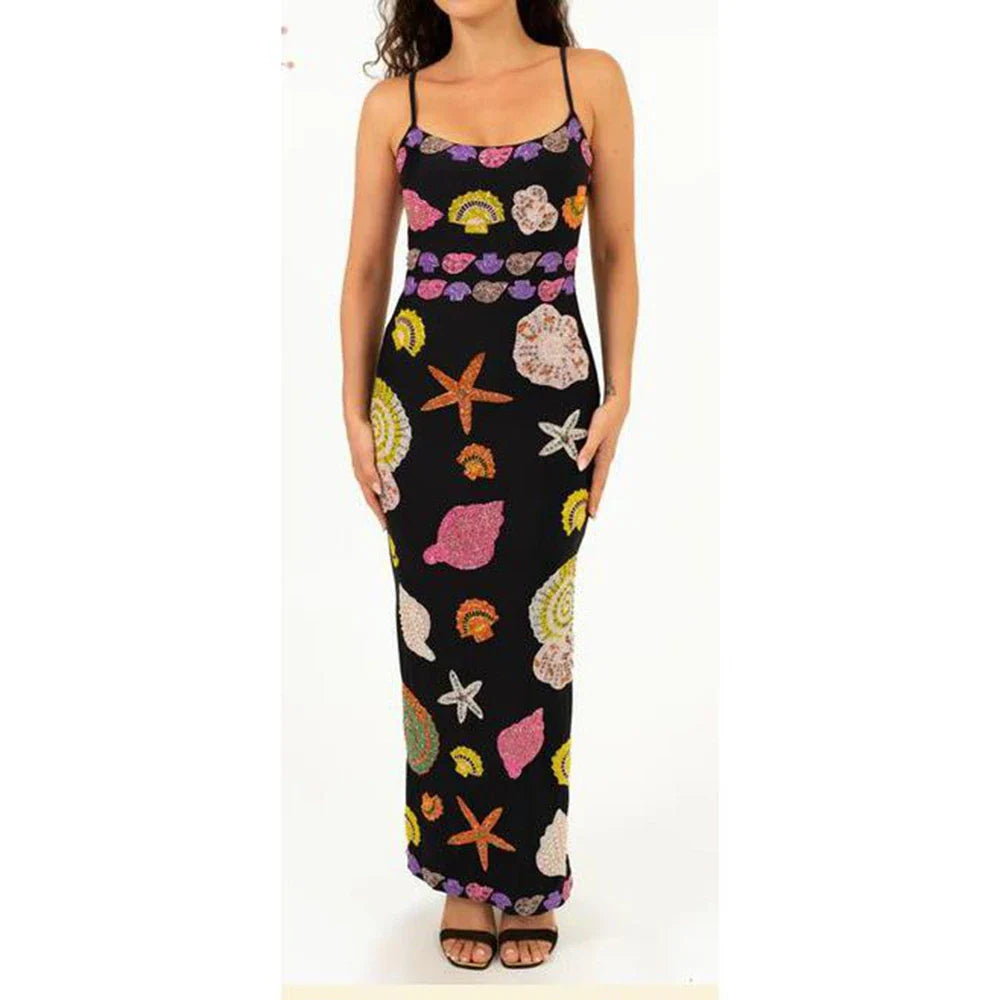 Sequin Shell Square Neck Vacation Dress