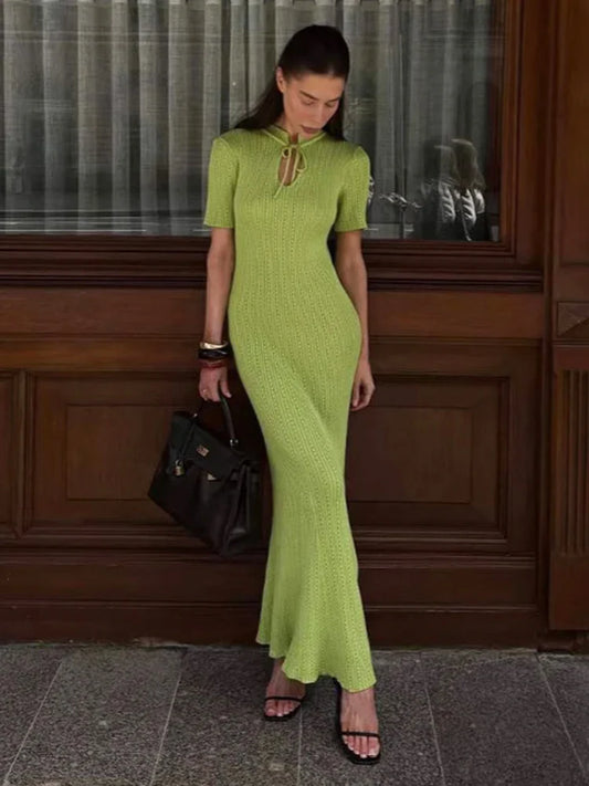 Hollow Slim Short Sleeve Maxi Dress