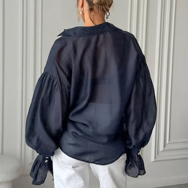 Commuting See-Through Flare Blouse