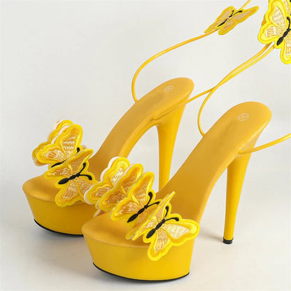 Butterfly Cross Embroidery High Heels Platform Sandals for Women