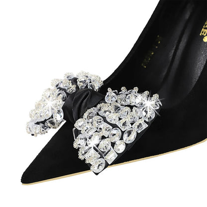 Rhinestone Bowknot Women Pumps - Luxury High Heels for Fashion Banquets