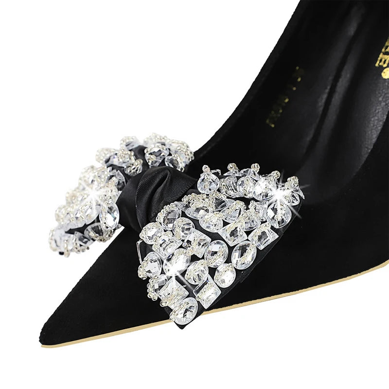Rhinestone Bowknot Women Pumps - Luxury High Heels for Fashion Banquets