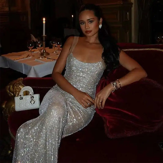 Glitter Spaghetti Bodycon Maxi Dress
